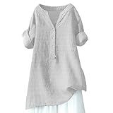 Leinenbluse Damen Elegante Baumwolle Leinen Tshirt Leinenshirt Lose Kurzarm Blusen Oversized Longshirt Teenager Mädchen T-Shirt Freizeit Longbluse Leinenhemd Große Größen Oberteile