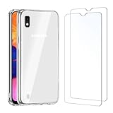 NEW'C Hülle für Samsung Galaxy A10 -Ultra Transparent Silikon Weiches und 2 × Panzer Schutz Glas für Samsung Galaxy A10