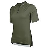 Wulibike Radtrikot Damen Halbe ReißVerschluss Fahrradtrikot Atmungsaktiv Rennrad Trikot Kurze äRmel Frauen Fahrrad Shirt 4 Tasche Radfahren Tops Upf50+ Olivengrün S