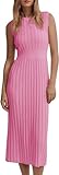 Saodimallsu Damen Sommerkleid Ärmellos Midikleid Strand Tank Kleid Sexy Partykleid Figurbetontes Kleid Einfarbig Strickkleid Casual Freizeitkleid Rosa S