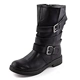 Toocool - Damenschuhe Biker Motorradstiefel Kunstleder Casual Schnallen Neu 1050, Schwarz , 39 EU