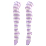2026 1 Paar weihnachtliche Lange Strümpfe für Damen über Kniestrümpfe Weihnachten Cosplay Party Kostüme Socken Kniehohe Lange gestreifte Strumpfsocken (White, One Size)