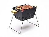 Knister Grill Holzkohlegrill - Small, Stahl Grill klein, BBQ Grill Holzkohle zum Mitnehmen Garten oder Balkon, Klappbare Beine für einfachen Transport (2-3 Personen)