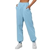 Jogginghose Damen Baumwolle Jogger Lang Sweathose Baggy Lässige Hose mit Taschen Sweatpants Trainingshose Frauen Oversize Fitness Gym Sporthose Loungewear Casual Freizeithose Laufhosen (Blue #2, S)