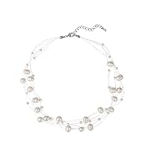 Aleasha Süßwasser Perlenkette Damen Mehrreihige Perlenkette Weiß 5 Reihig Kurze Barocke Choker Hochzeits Boho Halskette Schmuck