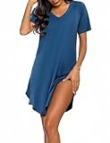 Marvmys Nachthemd Damen Nachtwäsche Baumwolle Kurzärmeliges V-Ausschnitt Sleepwear Bequeme Sexy Nachthemden S-3XL
