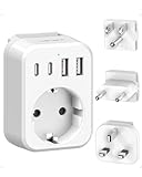 JSVER Reiseadapter Weltweit Set, Internationaler Reisestecker Adapter Steckdosenadapter mit 4 USB-Anschlüssen(2 USB C& 2 A) Reiseadapter Typ C/G/B Stecker für USA/Mexiko/Europa/UK/HK