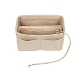 LoNinLoAn Handtaschen Organizer, Filz Taschenorganizer Multifunktionale Kosmetiktasche, 2 in 1 Bag in Bag Einsatz mit Entnehmbare Fächer für Damen Beige Medium(27 * 16 * 16 cm)