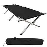 Montafox Feldbett Alu XXL Klappbett 210 x 72 x 45 cm Aluminium Camping Bett bis 180 kg Belastbar Tragbar Klappbar Liege Reise Bequem Stabil Gästebett, Farbe:Black