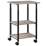 HOOBRO Druckertisch, Druckerwagen mit arretierbaren Rädern, Druckerständer rollbar mit 3 Ebenen, höhenverstellbar, leicht zu montieren, 48,5 x 40 x 67 cm, für Büro, Greige-Schwarz EBG03PS01G1
