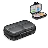 AUVON Tablettenbox 7 Tage, 1 Pack Tragbare Pillendose mit Ergonomischem Verschlusssystem, kompakte Reise Medikamentenbox 7 Tage mit 7 Tiefen Fächern für Fischöle, Vitamine (Schwarz)
