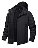 KEFITEVD Softshell Jacke Herren Wasserdicht Winddicht Fleece Gefüttert Jagdjacke Herbst Winter Outdoorjacke Military Hoodie Männer Wanderjacke Schwarz L