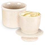Pavlleen Keramik Butterdose,Französische Butterdose mit Wasserkühlung,keramische butterglocke für streichfähige Butter,Butterglocke mit Deckel - Gesprenkeltes Weiß