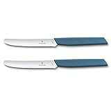 Victorinox Swiss Modern Brotzeitmesser-Set, 2-teilig, Extra Scharfe Klinge, Wellenschliff, 11 cm, Kunststoffgriff, Rostfreier Stahl, blau
