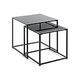 HAKU Möbel Beistelltisch 2er Set Schwarz, Metall, Sicherheitsglas - Maße: B 35/40 cm x H 35/40 cm x T 35 cm, Style: Modern