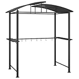 vidaXL Grillpavillon, Grillüberdachung mit Seitenregalen, BBQ Pavillon Stahlrahmen, Gartenpavillon Grillzelt, Anthrazit 210x114x230cm Stahl