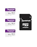 Micro-SDXC-Speicherkarte, 64 GB, 3 Stück, Speederlash Kamera plus TF-Karte mit Adapter, 90 MB/s Lesegeschwindigkeit, 4K-UHD und 5K-Video-Unterstützung, U1 V30 A1, für Überwachungskamera, Smartphone