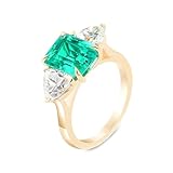Lirzxin 9K Gelbgold Ring Damen 375, Hochzeitsringe Verlobungsringe Trauringe Elegant Rechteckig 4 Krallen mit Labor Erstellt Smaragd 2ct und Moissanit Ehering Frauen Gelbgold Gr. 58 (18.5)