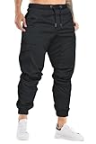 Cindeyar Herren Hosen Slim Fit Casual Jogger Sporthose Freizeithose Cargo Chino Jeans Hose (Schwarz 01,L)