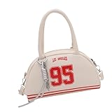 Umhängetasche aus PU-Leder für Damen, Bowlingtasche, Schultertasche mit verstellbarem Riemen für Arbeit und Alltag, Retro-Stil, stilvoll, geräumig und pendelnd, PU, leicht, mit Tasche für, weiß