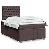 QJBSAVVA Boxspringbett 120x200 cm Dunkelbraun mit Taschenfederkernmatratze Höhenverstellbar Kopfteil Polyester Stoff Robustes Einzelbett für Schlafzimmer Gästezimmer Jugendzimmer