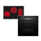 Bosch HBD632LS82 Einbau-Backofen-Set bestehend aus Einbau-Backofen 60 cm Serie 6 HBG537BB4 & Elektro-Kochfeld 80 cm Serie 4 PKH845BB1D, Air Fry, Leichte Reinigung, 3D-Heißluft, Bräterzone