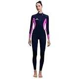 Damen Neoprenanzug Ganzkörper 3/2mm Neoprenanzug Vorderer Reißverschluss Voll Tauchanzüge Ultra-Stretch Langarm Neopren-Nassanzug zum Tauchen Surfen Schnorcheln S Größe Schwarz Pink