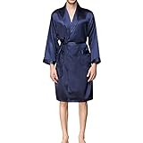YOUTHUP Herren Morgenmantel Glatter Lang Bademantel Leichter Morgenrock Nachtwäsch mit Gürtel Schal Revers Schlafanzug