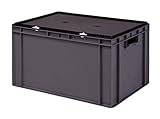 1a-TopStore Stabile Profi Aufbewahrungsbox Stapelbox Eurobox Stapelkiste mit Deckel, Kunststoffkiste lieferbar in 5 Farben und 21 Größen für Industrie, Gewerbe, Haushalt (grau, 60x40x33 cm)