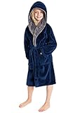 CityComfort Fleece Bademantel Kinder Frottier Robe Jungen Bademantel Plüsch Superweich (Navy, 13-14 Jahre)