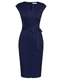 GRACE KARIN Damen Bleistiftkleid Bodycon Etuikleid mit Schlitz Business-Kleid Marine Blau M