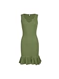 Missufe Sommer Ärmelloses Bodycon Strickkleid Rüschenkleid Damen V-Ausschnitt Freizeitkleid (Armeegrün, X-Large)
