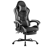 WOTSTA Gaming Chair Computerstuhl Ergonomischer Gaming Stuhl mit Fußstütze Bürostuhl Ergonomischer Computerstuhl mit Lendenwirbelstütze (BLKGY)