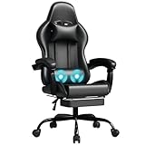 JUMMICO Gaming Stuhl, Schreibtischstuhl mit Massagefunktion,Bürostuhl Ergonomisch mit Fußstütze,150 kg, Schwarz