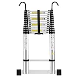 STANEW Teleskopleiter Aluminium 5 m,Rutschfester Klappleiter Stehleiter Mehrzweckleiter, Abnehmbare Armlehne, Ausziehbare Leiter, Multifunktional Ladder, Maximale Belastbarkeit 150 kg