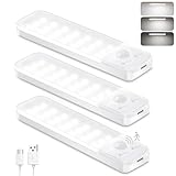 Unterbauleuchte Küche LED Schrankbeleuchtung 3 Stück Dimmbar Schranklicht mit Bewegungsmelder innen, Küchen Akku Lampe LED Leiste USB-C Lampen, Magnetische Schrankleuchte für Treppe,Schlafzimmer-6500K