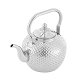 Garbenat Edelstahl Teekanne 2L Silber Teekanne mit Siebeinsatz, Hammermuster Teekessel Thermo Teekanne Induktionsherde, Gasherde Tee Wasserkessel für Familien, Restaurants 11.8 x 17.5 cm (Silber)