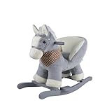 Chipolino Schaukelpferd mit Sitz Holzrahmen Holzgriffe Sockel Plüsch bis 30 kg grau