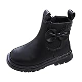 Silberstiefel Lederstiefel für Mädchen, wasserdicht, kurze Stiefel aus, rutschfeste, atmungsaktive Nude-Stiefel Winter Schuhe Kinder 32 (Black, 30 Little Child)