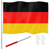 Tatuo 150 x 90 cm Deutschland Flagge mit Teleskop Fahnenmast Seil zum Aufhängen und 2 Schnallen Deutschlandfahne mit Roter Edelstahl Fahnenstange für Drinnen Draußen Garten Balkon Deko Zubehör