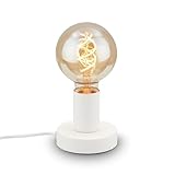 BRILONER - Nachttischlampe Retro mit Kabelschalter, E27 Fassung, max. 10 Watt, Tischlampe vintage, Lampe, Schreibtischlampe, Tischleuchte, Bürolampe, Leselampe Bett, Leselicht, 10x9 cm, Weiß