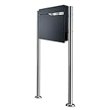 Metzler® Standbriefkasten mit Zeitungsfach und Edelstahl-Namensschild Anthrazit RAL 7016 witterungsbeständig rostfrei modern Design 37 x 37 x 10,5 cm inklusive Ständer und 2 Schlüsseln