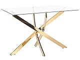 Beliani Esstisch transparent 120x70 cm rechteckig Sicherheitsglas Kreuzfuß Gold Maramo