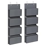 SONGMICS Hängeorganizer mit 4 Taschen, 2er Set Kleiderschrank-Organizer, Hängeaufbewahrung, Tür-Organizer, Hängeregal Stoff, Schlafzimmer Wohnzimmer, 12 x 33,5 x 100 cm, schiefergrau RDH004G02