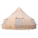 TOMOUNT Tipi Baumwolle Zelt 8 Personen Zwiebelzelt Familienzelt Canvas Pyramiden Jurtenzelt Große Glamping Wassertropfen-Zelt für Camping, Hiking, Festival, Parties, Hochzeit, Musikfest
