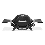 Weber Q 1200N Gasgrill mit Seitentischen/Leichter Grill für Camping, Terrassen & Balkone mit Hochleistungsbrenner, porzellanemaillierten Gussrosten & elektronischer Zündung, Mitternachtsschwarz