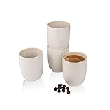 Sänger | Espresso Tassen Set Korfu 4 tlg, Espresso- & Mokkatassen 4 Personen, Espressotassen Steingut, Espressotassen Set, Espresso Cup Creme Farben mit Sandiger Maserung 80 ml | PREMIUM COLLECTION