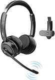 Bluetooth Headset mit Mikrofon, Wireless Headset mit AI-Geräuschunterdrückung Und Stummschalttaste, 45 Stunden Anrufe, Headset Bluetooth V5.2 für PC Büro Callcenter Zoom Microsoft Skype Telefon