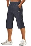 TACVASEN Herren Kurze Cargohose 3/4 Schnelltrocknende Shorts Wanderhose mit Reißverschlusstasche, Dunkelgrau, 32
