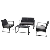 SVITA LOIS XL Poly Rattan Sitzgruppe Gartenmöbel Metall-Garnitur Balkonmöbel Tisch Sessel (Schwarz/Grau)